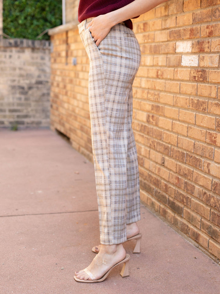 plaid check knit trouser