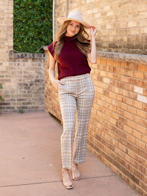 plaid check knit trouser