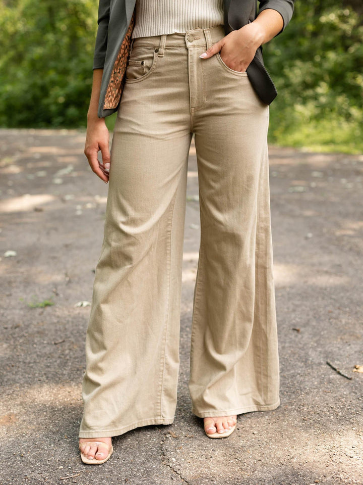 Liverpool Light Khaki Kit High Rise Relaxed Wide Leg 32"
