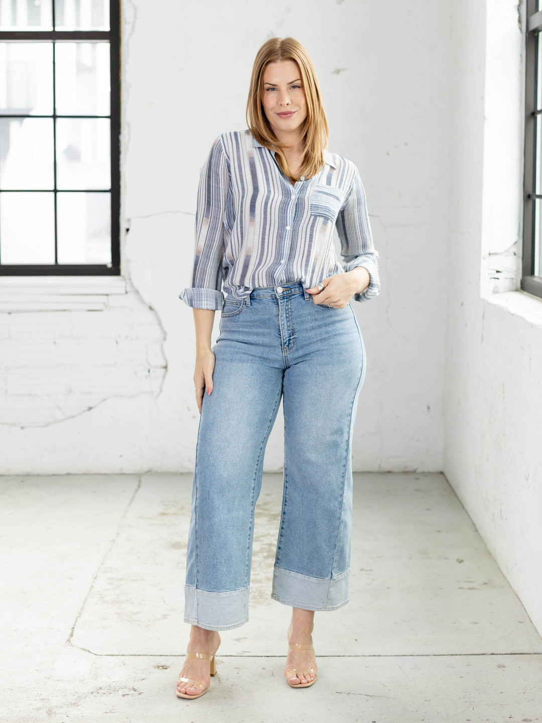 lightweight striped distressed blouse