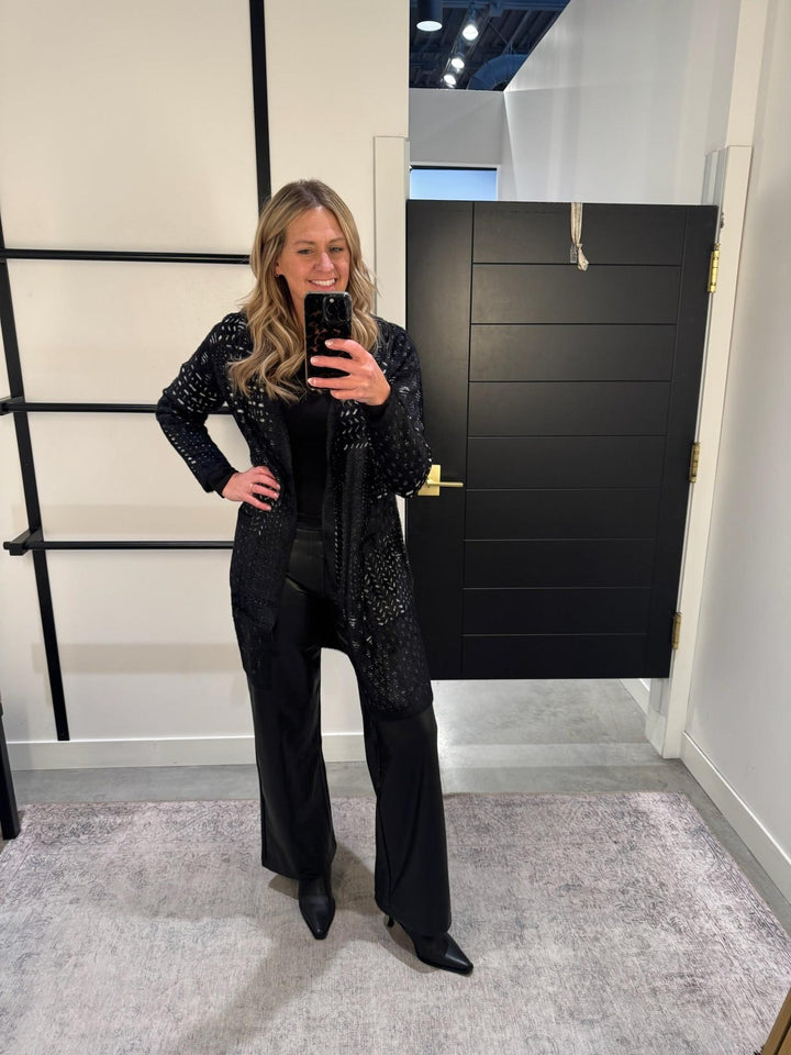 open front black cardigan