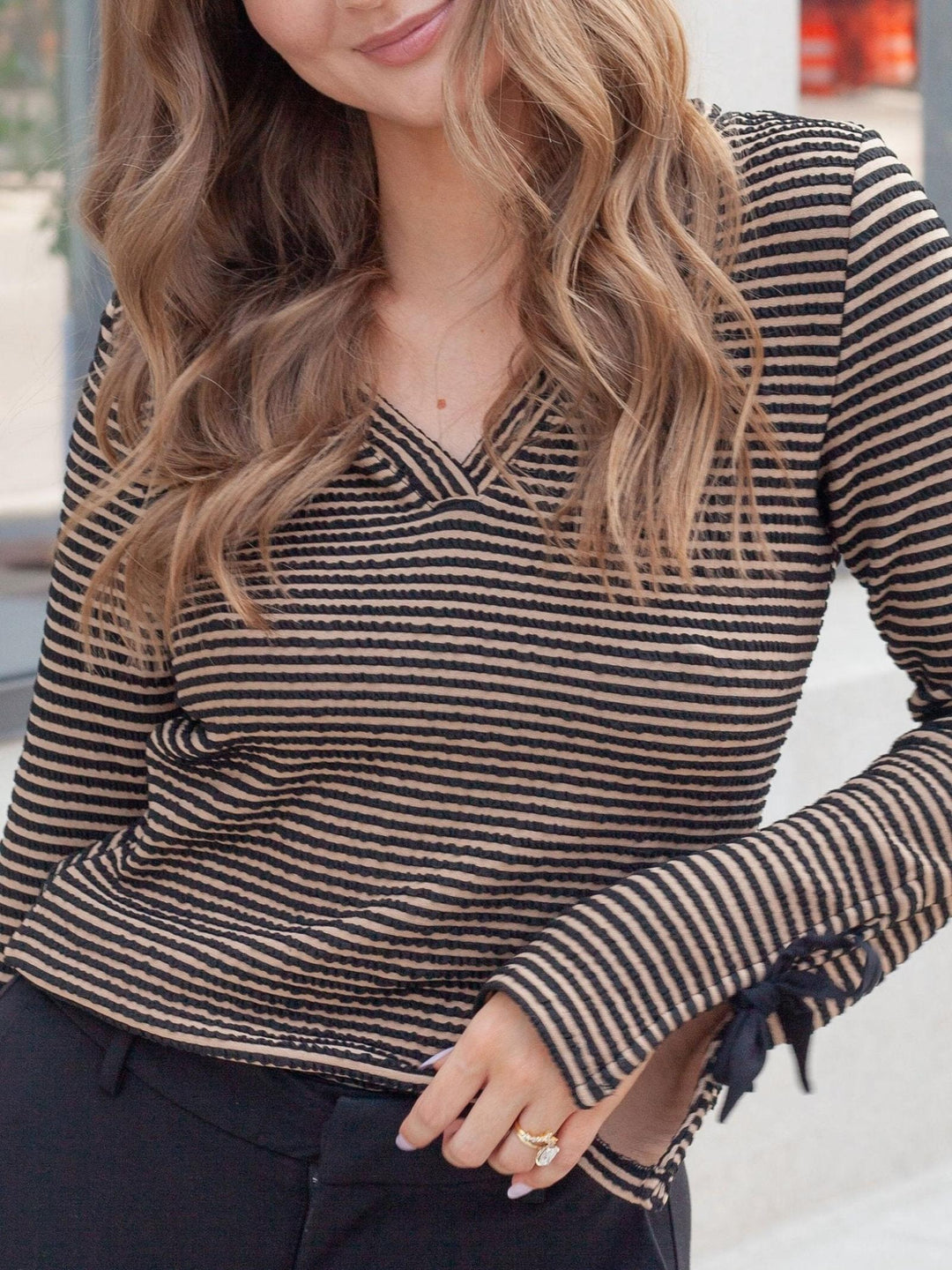 Liverpool Long Sleeve V-Neck Knit Top