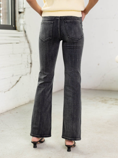 washed black bootcut denim