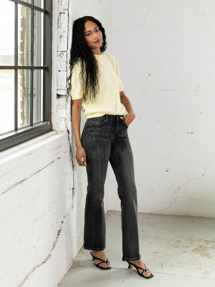 washed black bootcut denim