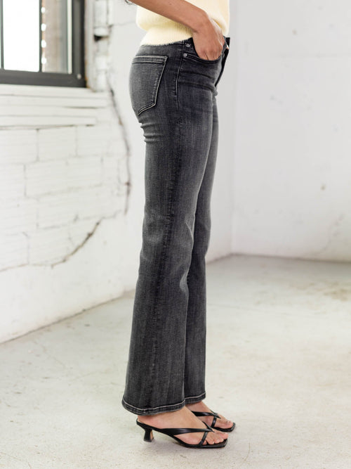washed black bootcut denim