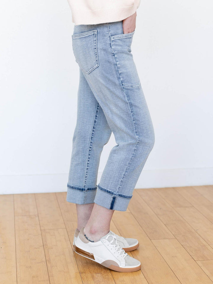 cropped cuffed light wash denim