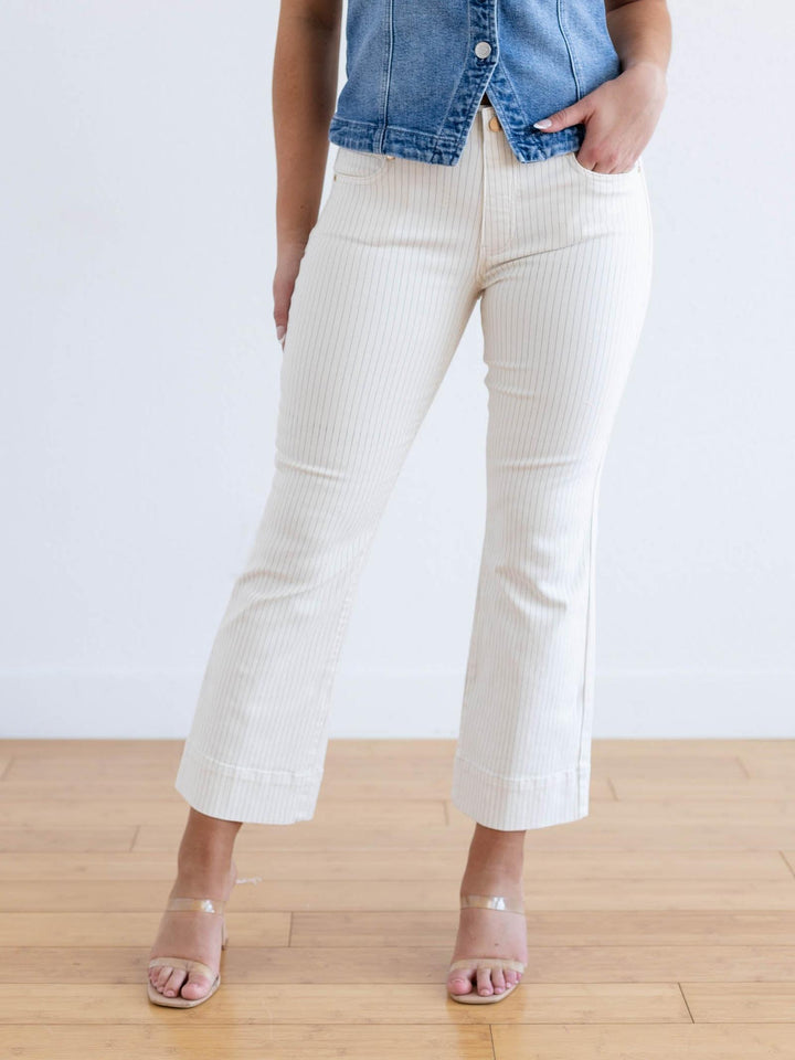 colored pinstripe denim
