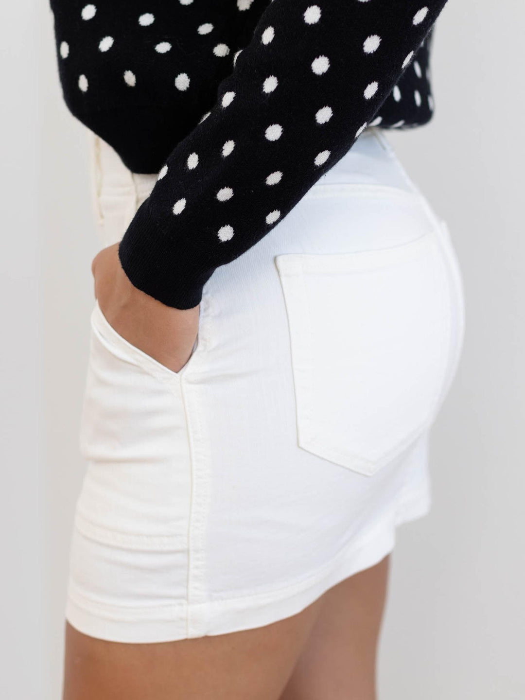 white stretchy denim skort