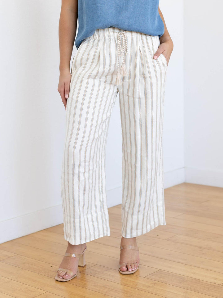 stripe tassel waist flowy pants