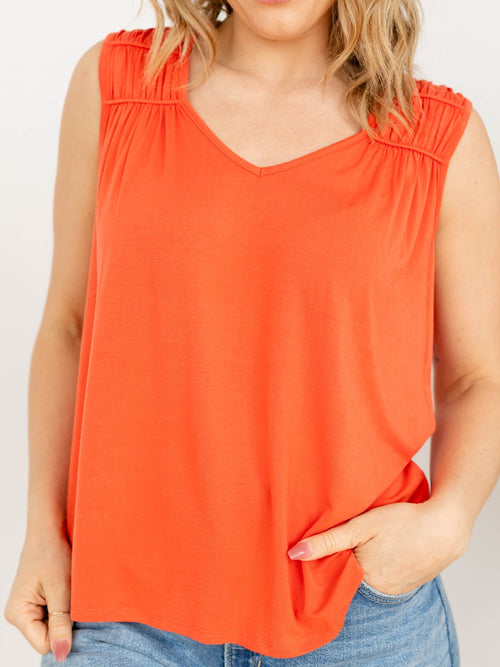 orange gathered neck soft and flowy tank