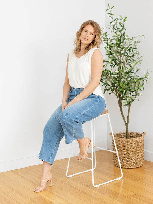ivory shirred flowy tank top