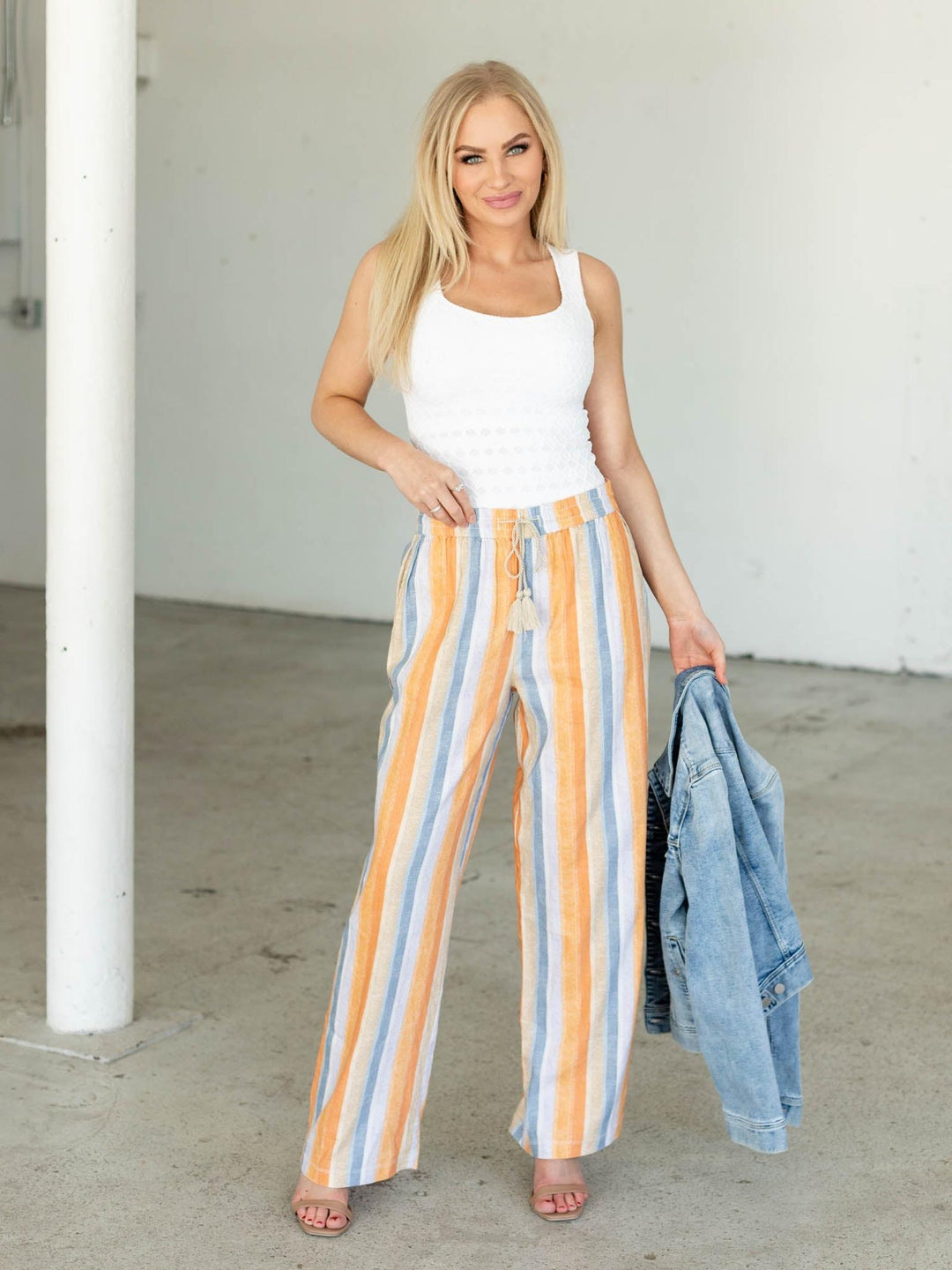 striped drawstring pants