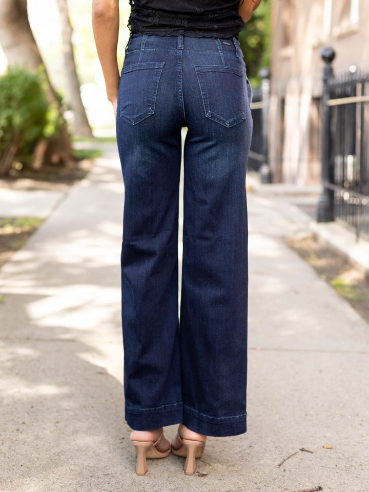 dark wash wide leg trouser jeans