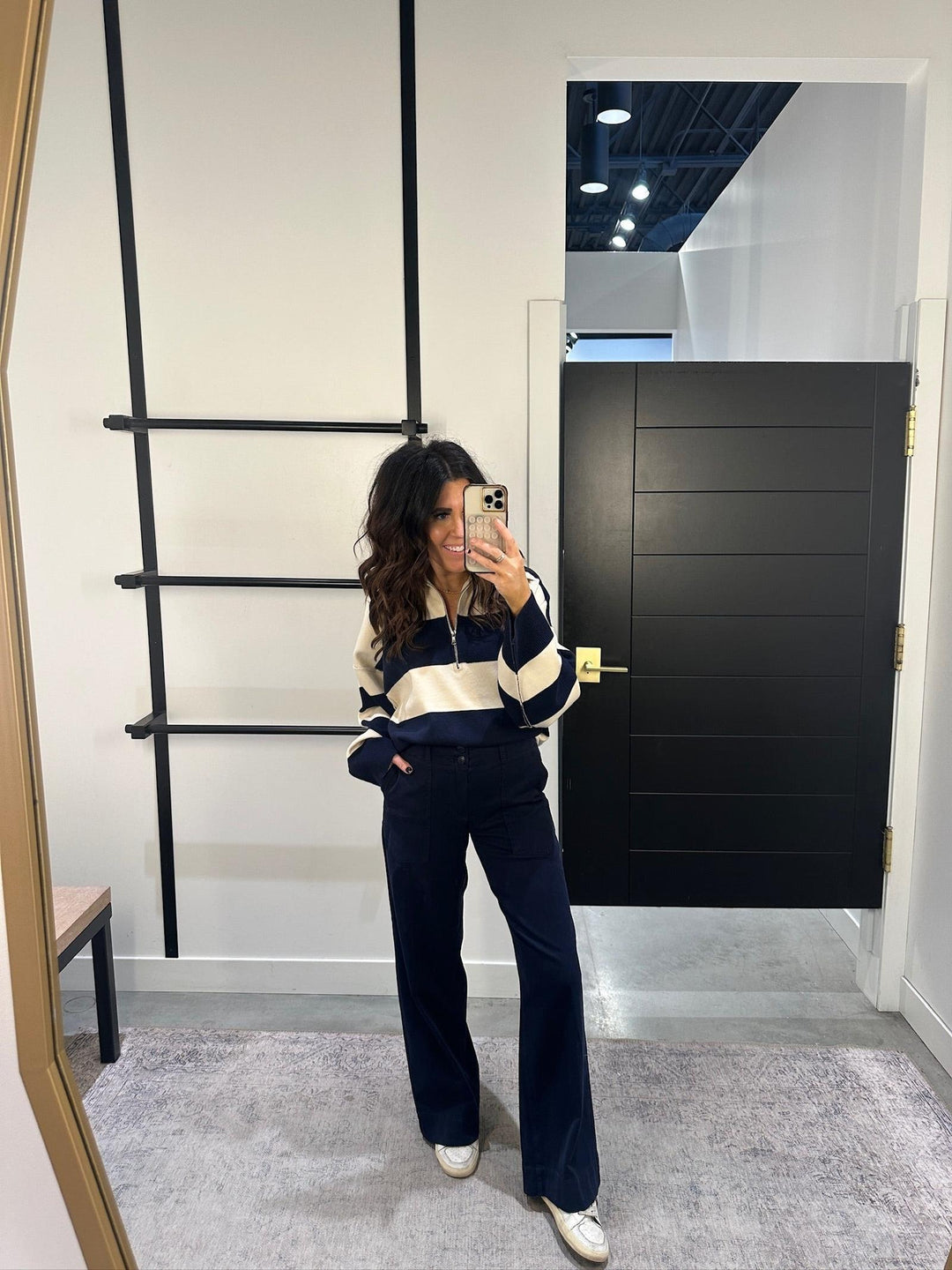 navy stripe half zip