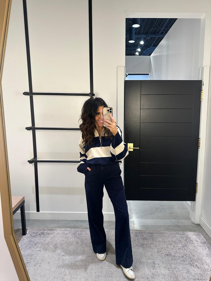 navy stripe half zip