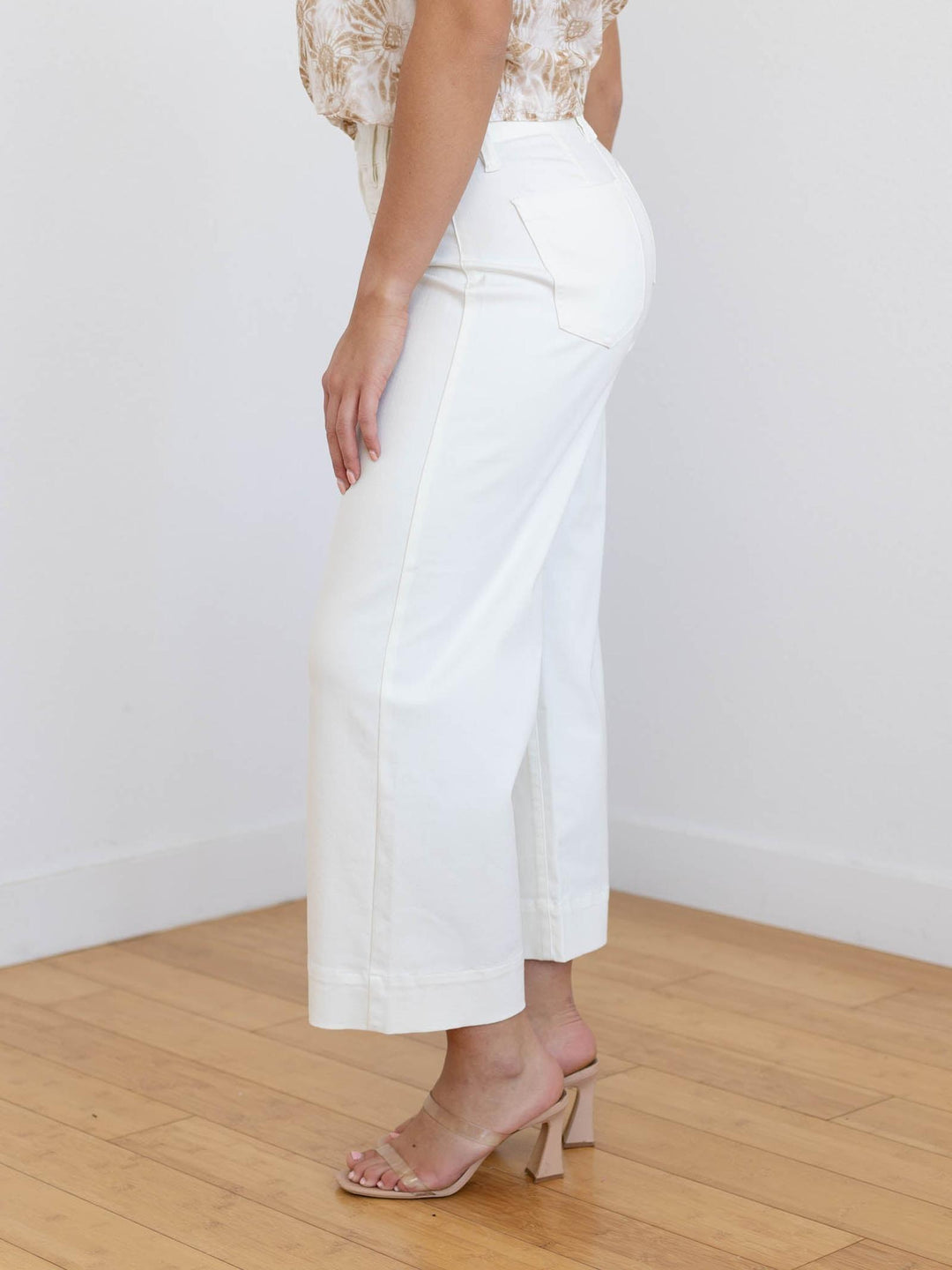 cream wide leg denim jeans