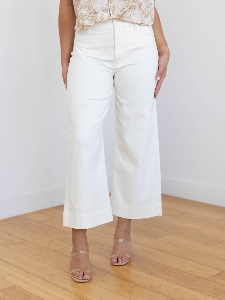 cream wide leg denim jeans