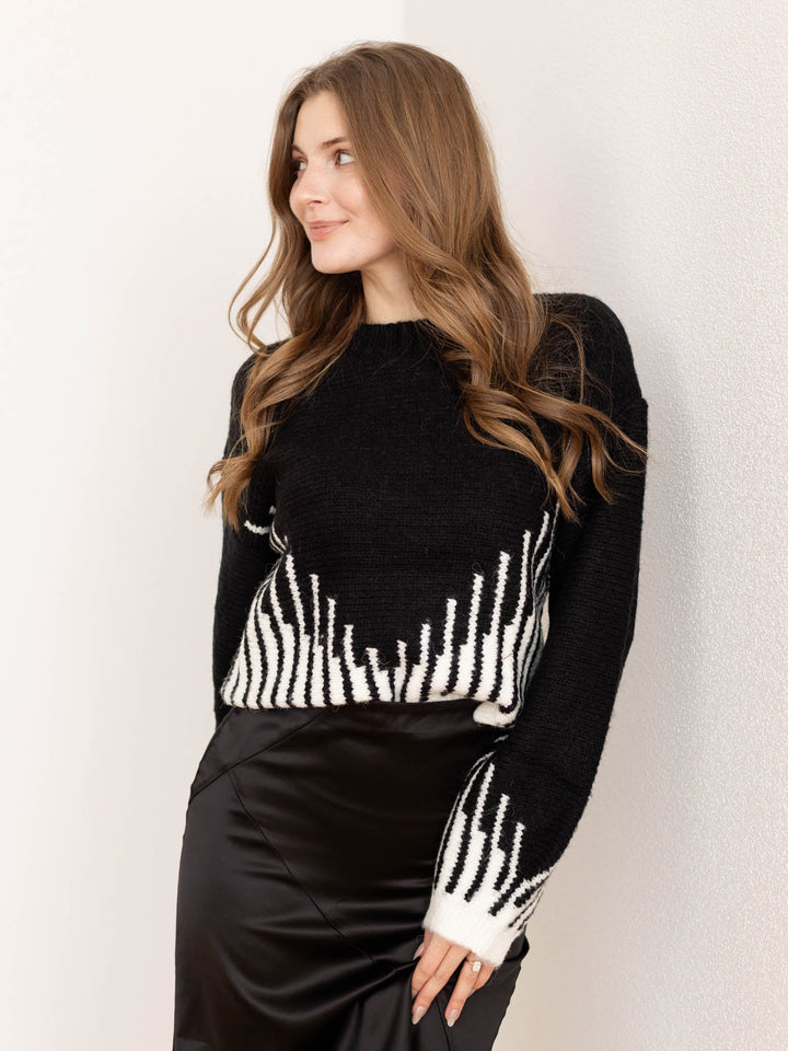 black and white contrast stripe sweater