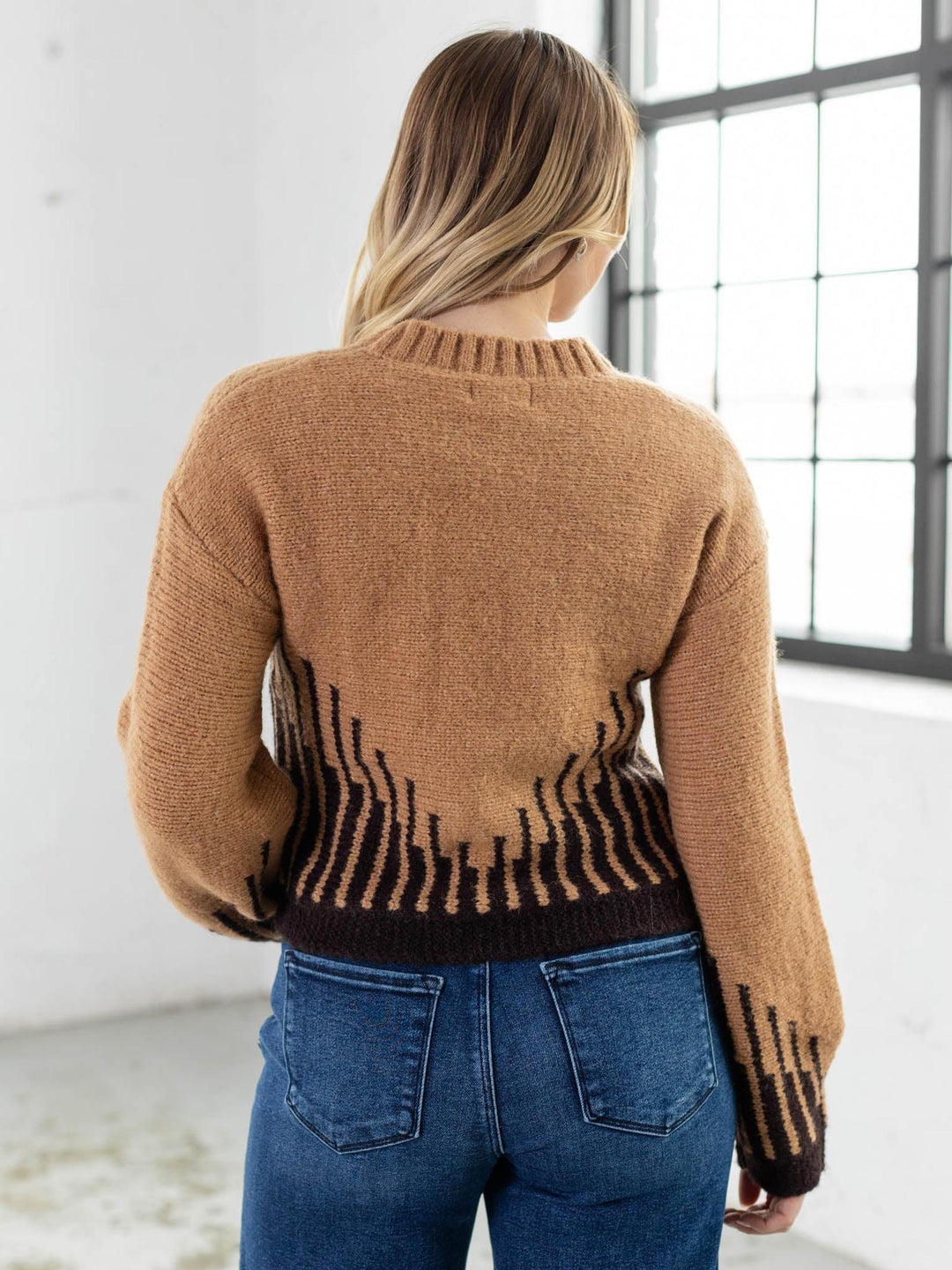 brown and black contrast stripe sweater