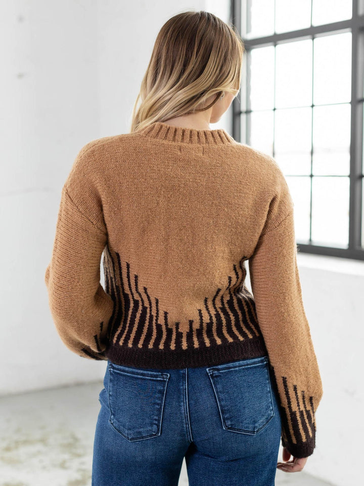 brown and black contrast stripe sweater