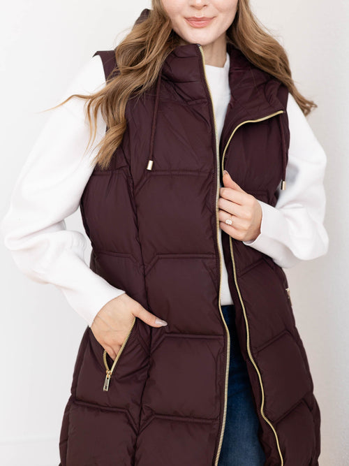 long length zip front wine vest