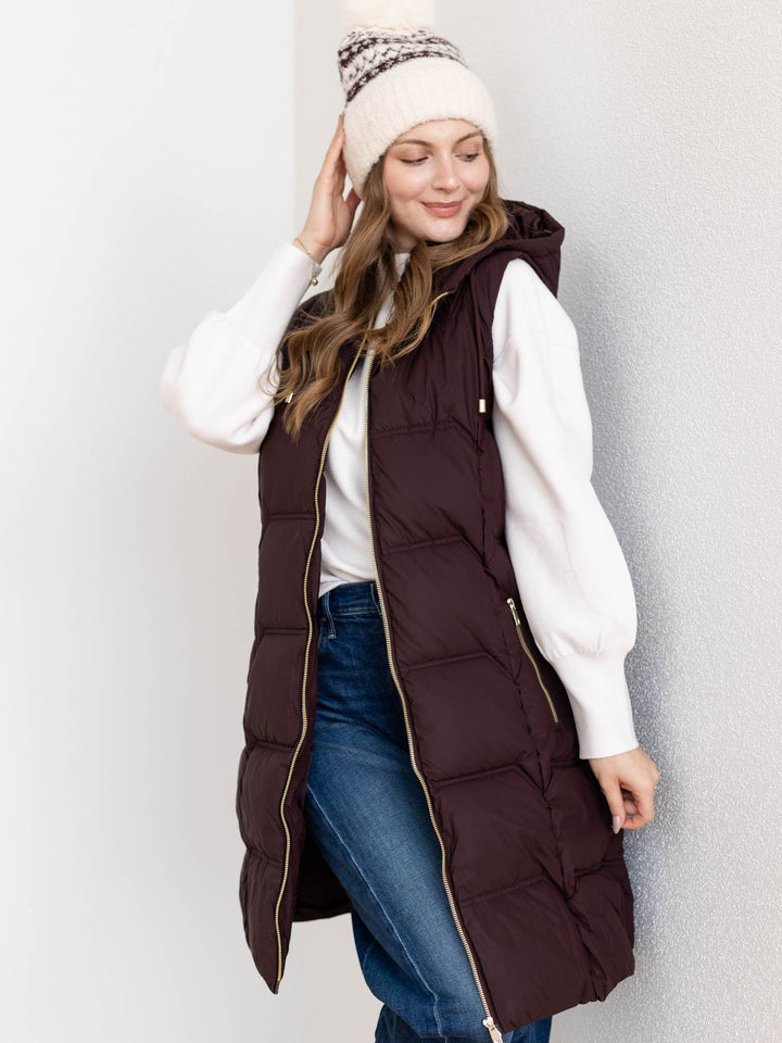 long length zip front wine vest