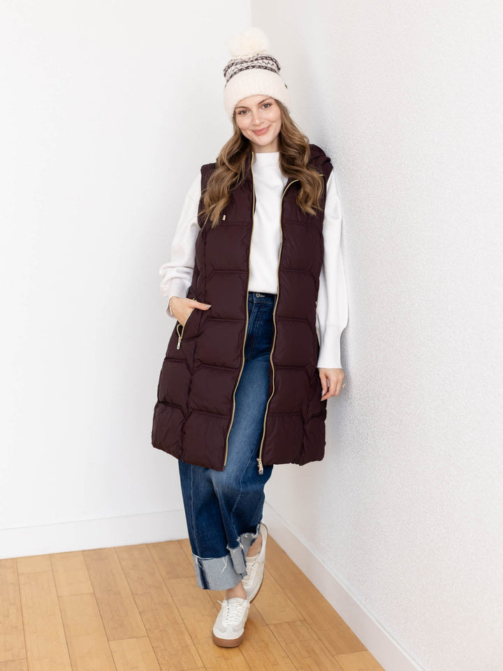 long length zip front wine vest