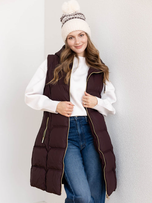 long length zip front wine vest
