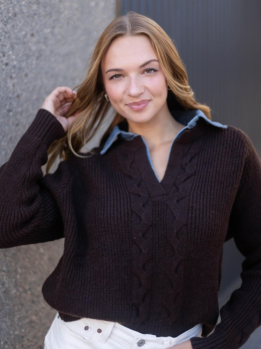 Long Sleeve Washed Denim Sweater Top