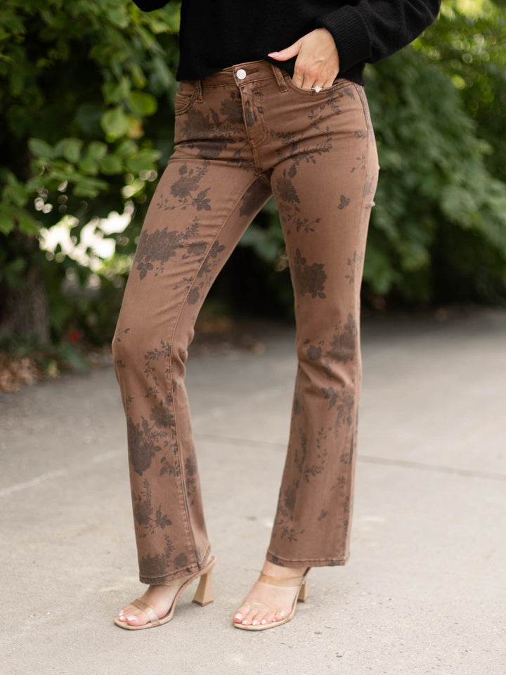 Lovervet Brown Floral Low Rise Bootcut