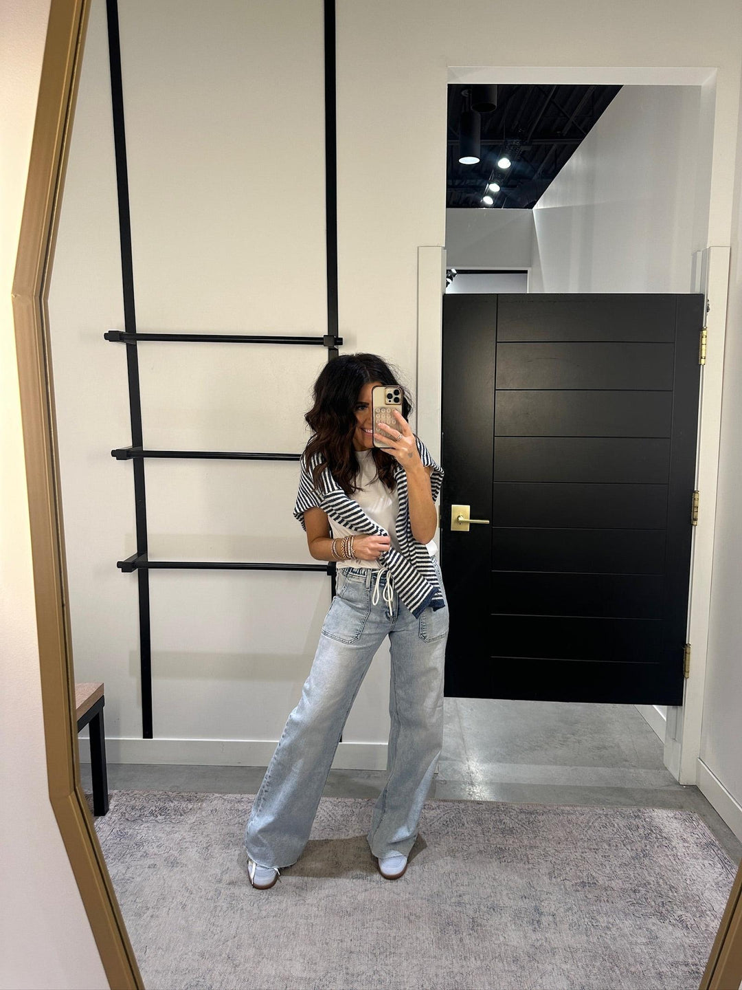 light wash drawstring denim