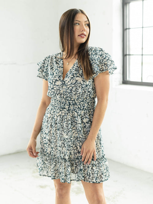 jewel toned floral smocked waist mini dress