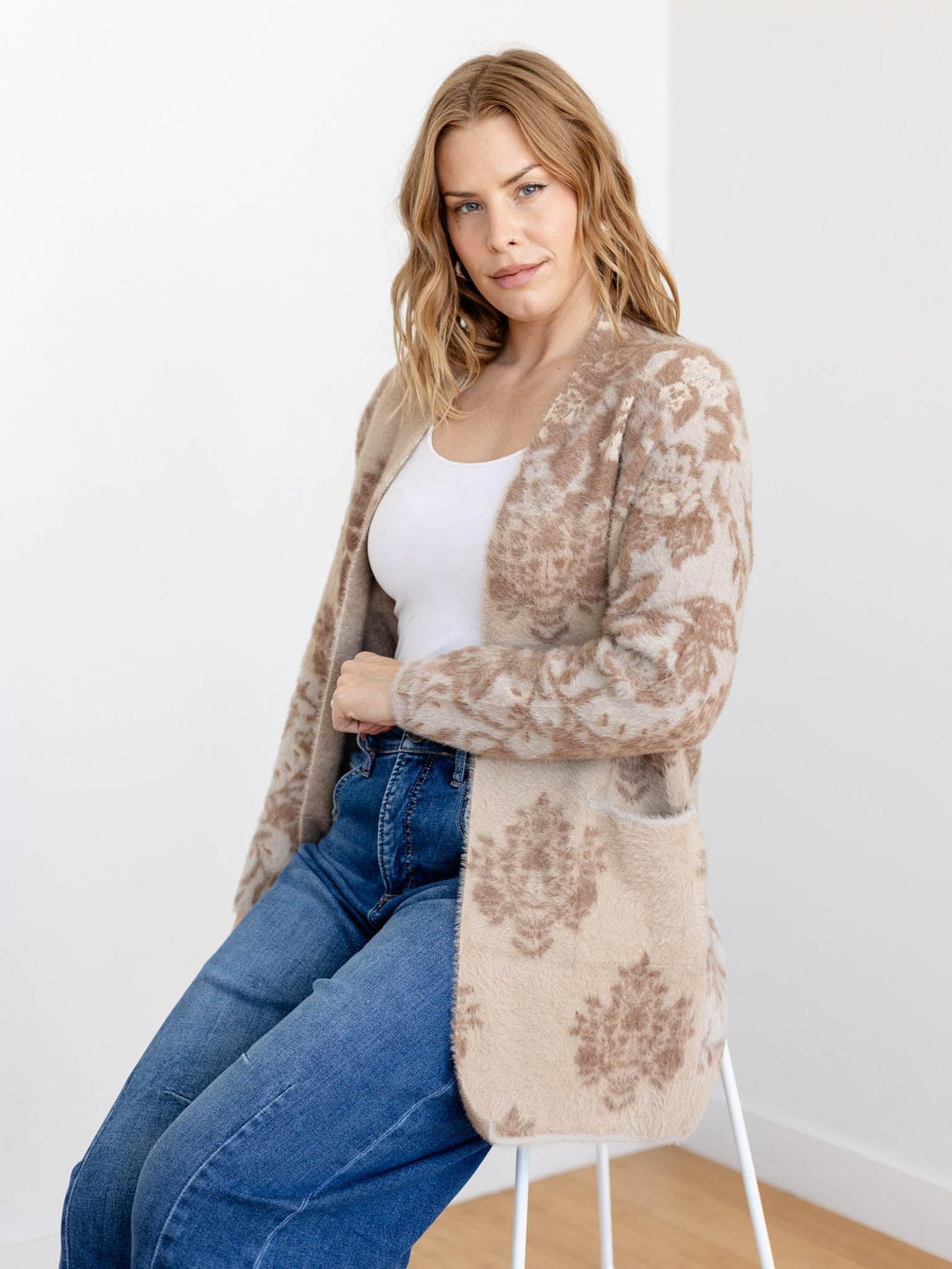 fuzzy open front cardigan