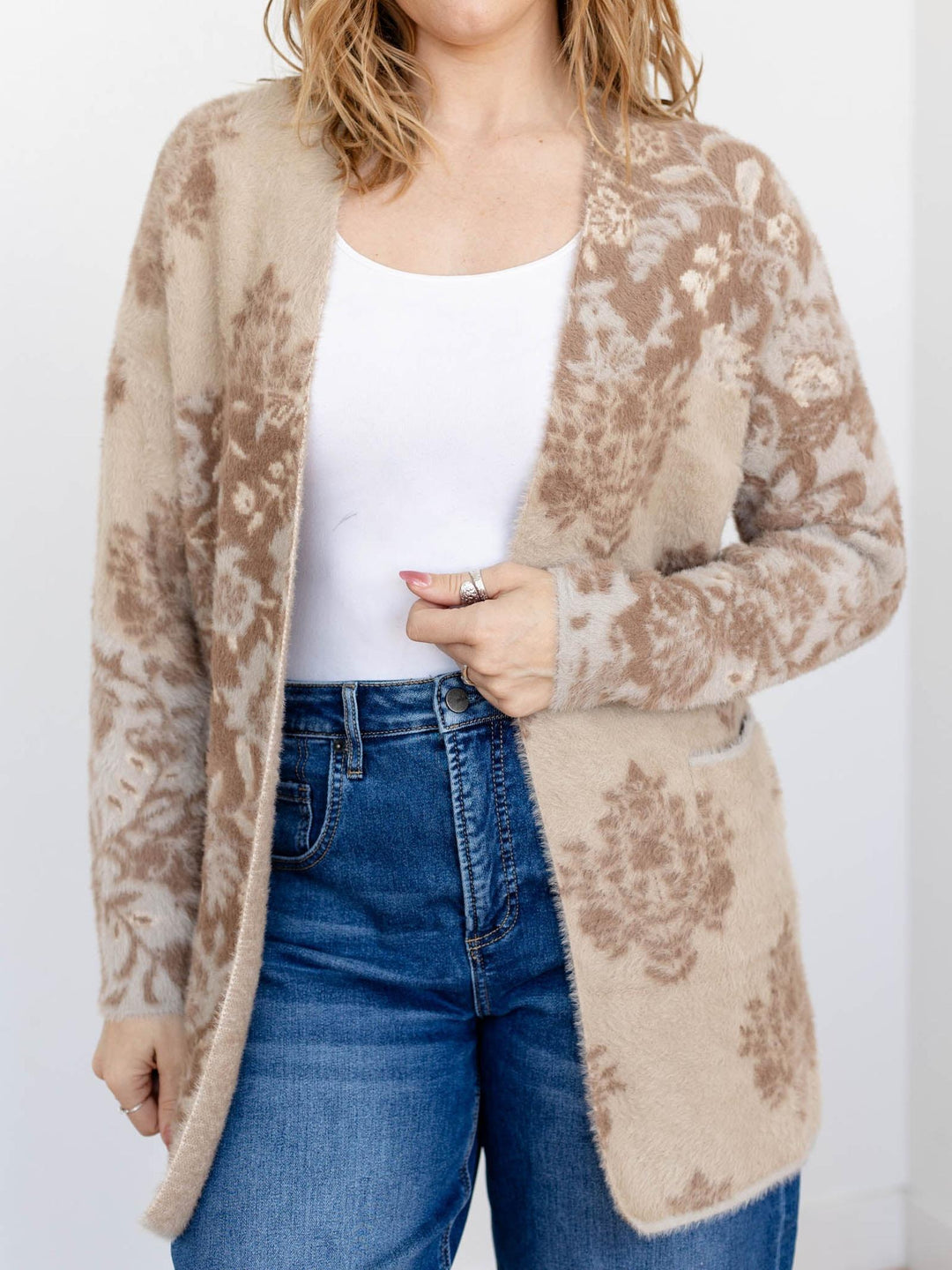 fuzzy open front cardigan