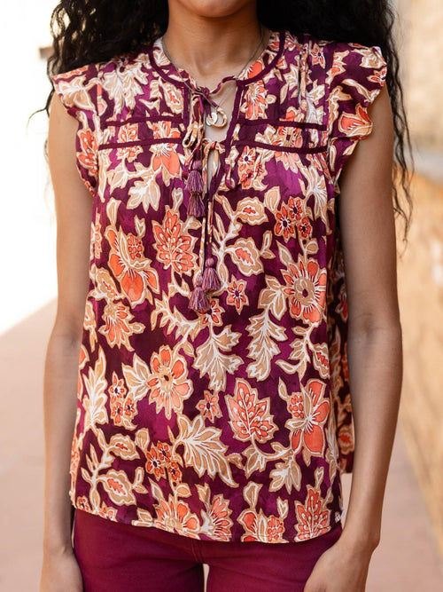 flutter sleeve fall floral top