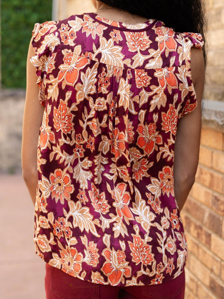 flutter sleeve fall floral top