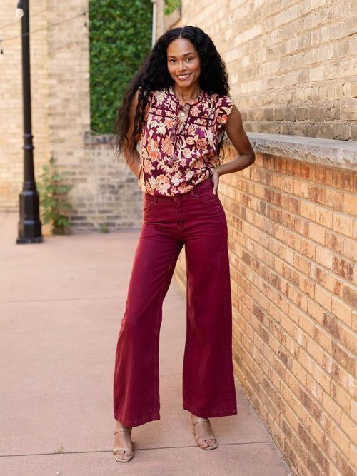 flutter sleeve fall floral top