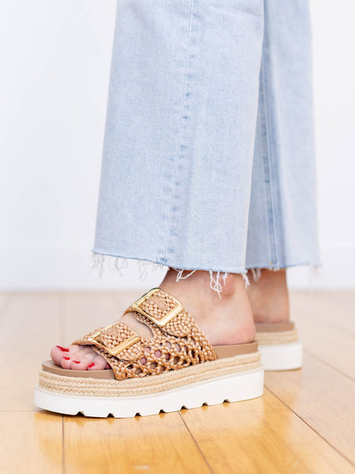 open knit braided platform sandal