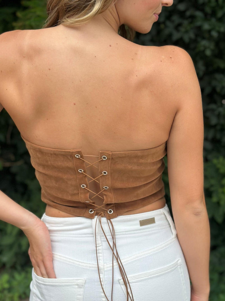 Maple Faux Suede Embroidered Corset Top