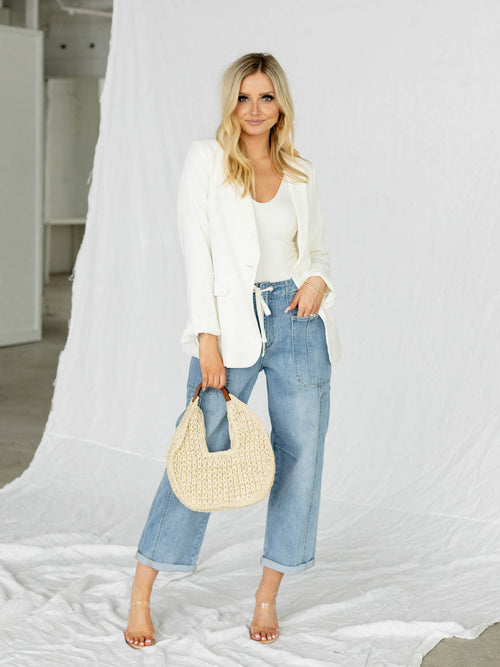 raffia structured handbag