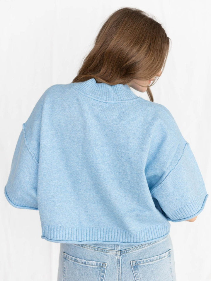 blue short sleeve sweater
