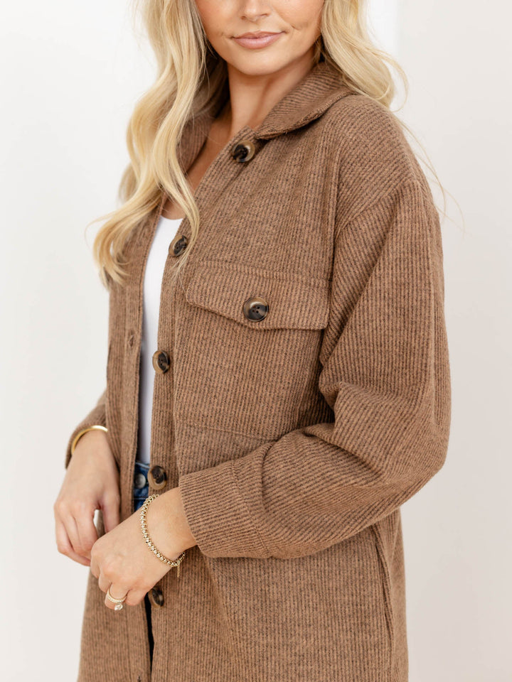 brushed brown long shacket