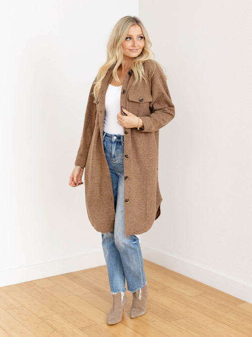 brushed brown long shacket