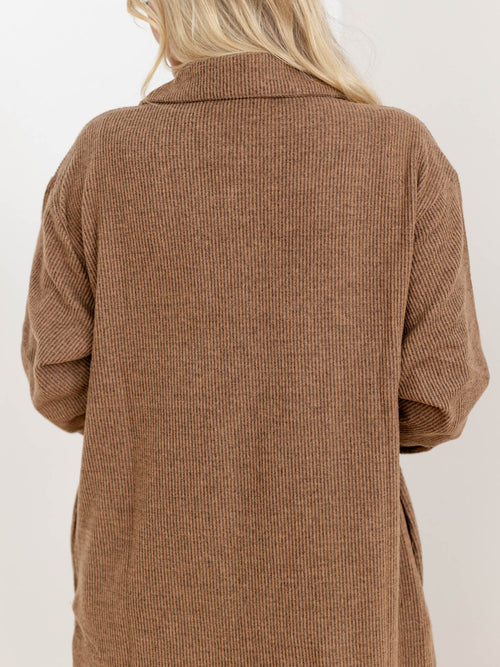 brushed brown long shacket