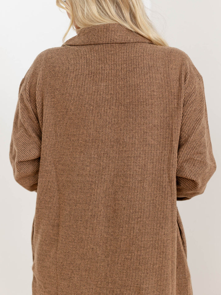 brushed brown long shacket