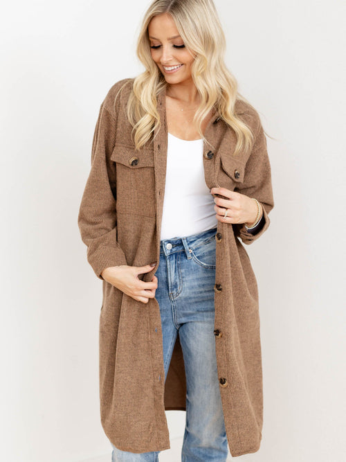 brushed brown long shacket
