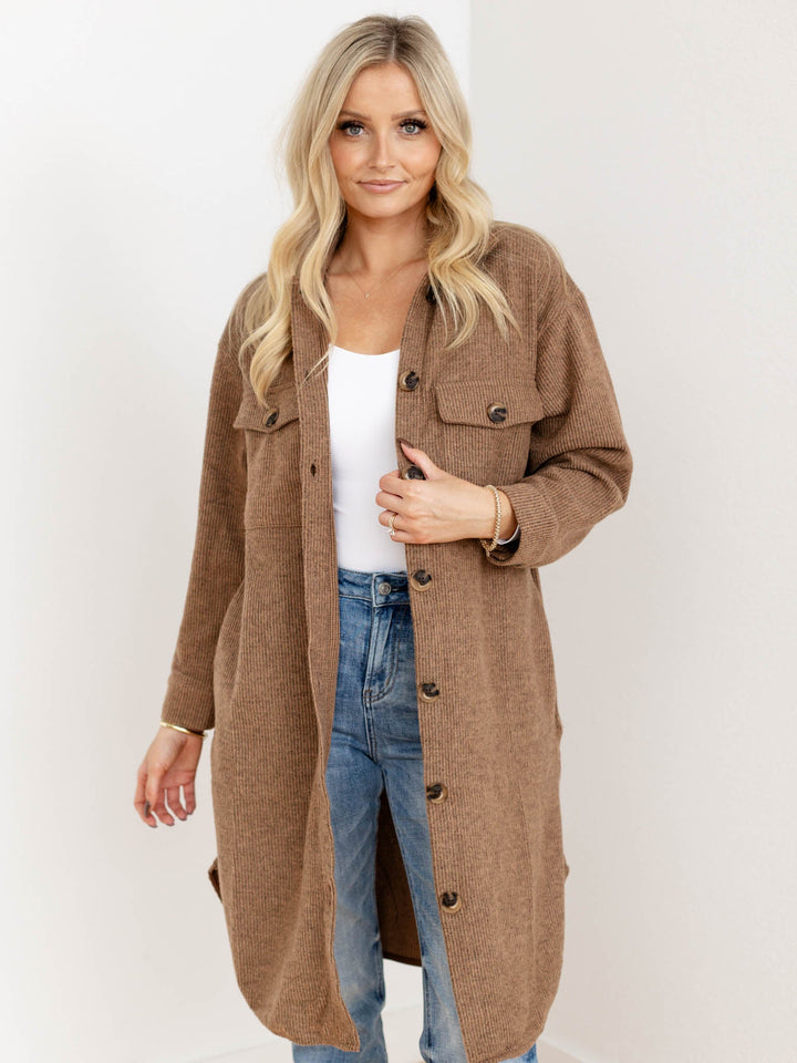 brushed brown long shacket