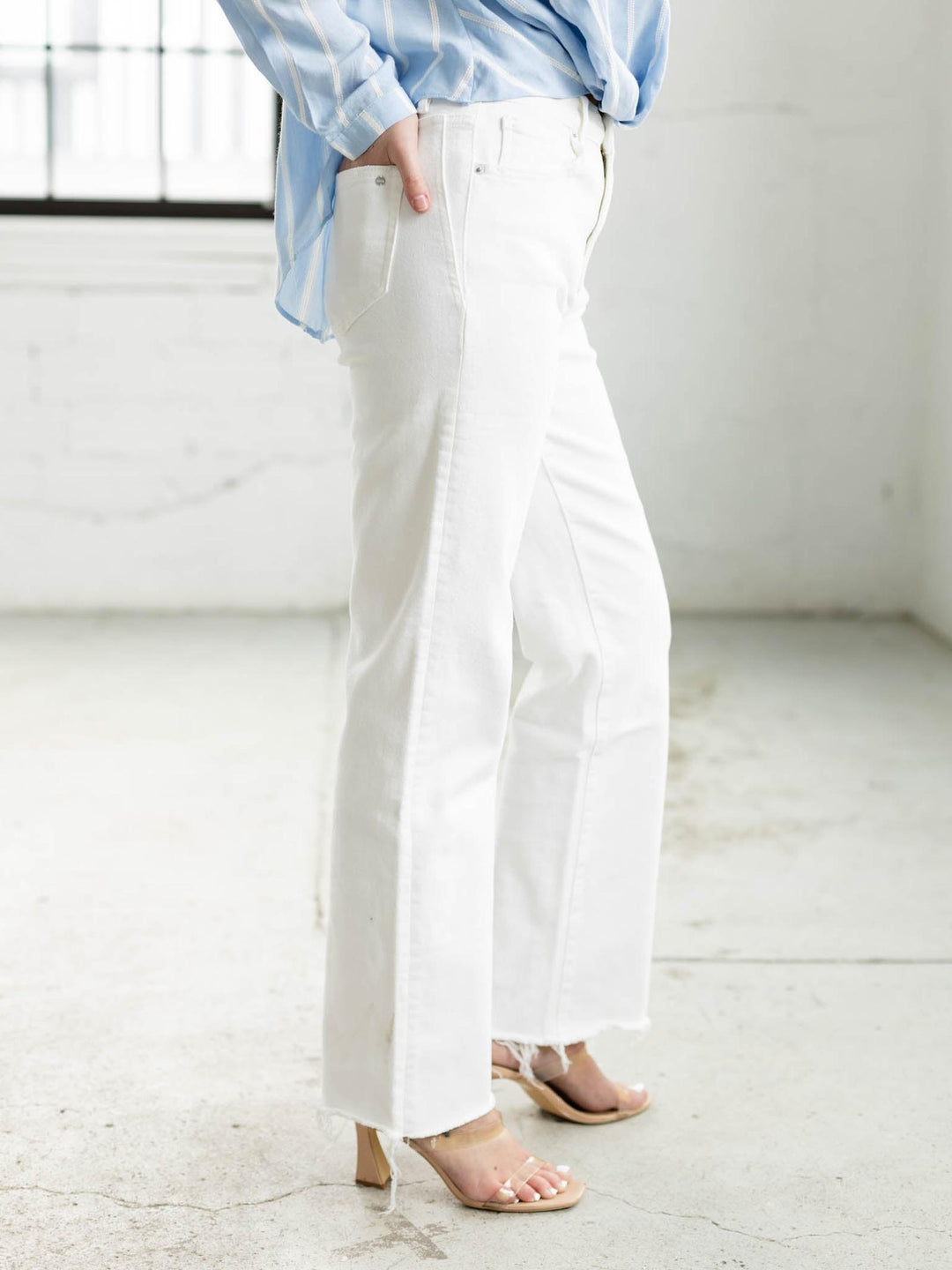 white straight leg denim