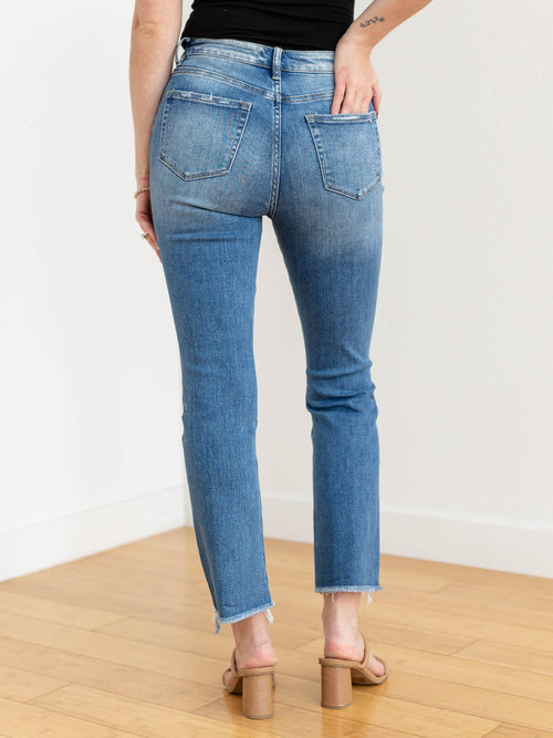 distressed slim straight denim