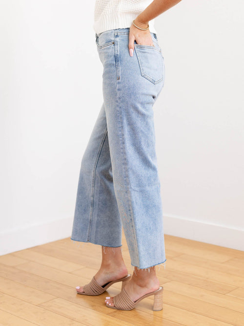 wide leg washed light wash denim